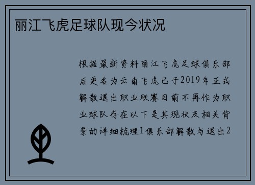 丽江飞虎足球队现今状况